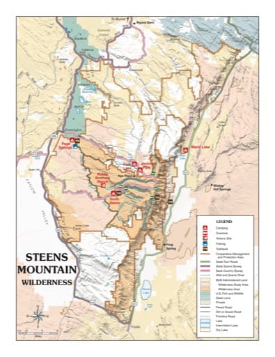 map of Steens Mountain Wilderness - Recreation Map