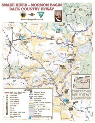 Map of Snake River - Mormon Basin Back Country Byway in Vale District Office in Oregon. Published by the Bureau of Land Management (BLM).
