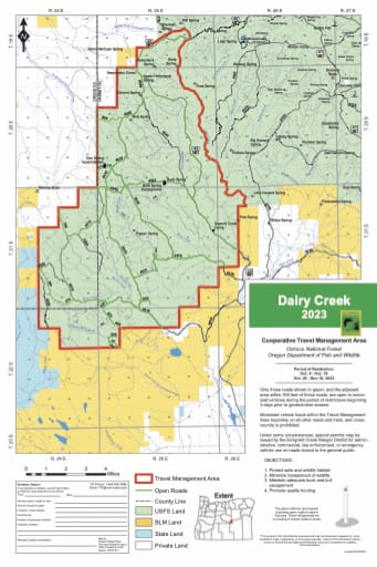 Motor Vehicle Travel Map (MVTM) of Dairy Creek in Ochoco National Forest (NF) in Oregon. Published by the U.S. Forest Service (USFS).