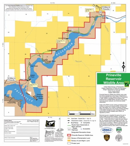 Motor Vehicle Travel Map (MVTM) of the Prineville Reservoir Wildlife Area near Ochoco National Forest (NF) in Oregon. Published by the U.S. Forest Service (USFS).