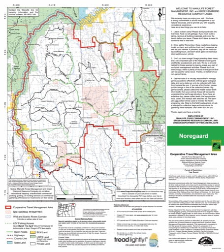 Motor Vehicle Travel Map (MVTM) of Noregaard near Umatilla National Forest (NF) in Oregon. Published by the U.S. Forest Service (USFS).