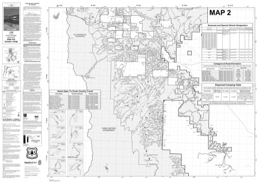 Map 2 of the Motor Vehicle Use Map (MVUM) of Deschutes National Forest (NF) in Oregon. Published by the U.S. Forest Service (USFS).