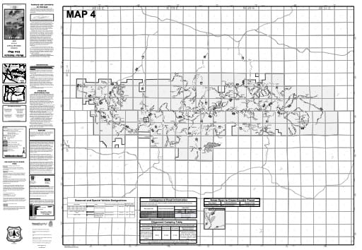 Map 4 of the Motor Vehicle Use Map (MVUM) of Ochoco National Forest (NF) in Oregon. Published by the U.S. Forest Service (USFS).