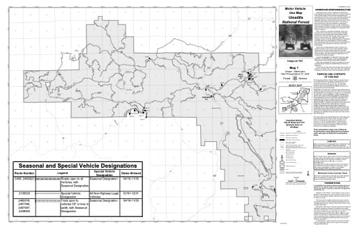 Motor Vehicle Use Map (MVUM) of Heppner Ranger District in Umatilla National Forest (NF) in Oregon. Published by the U.S. Forest Service (USFS).