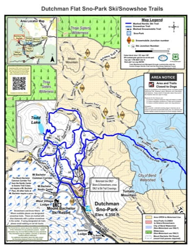 Map of Dutchman Flat Sno-Park Ski/Snowshoe Trails in Deschutes National Forest (NF) in Oregon. Published by the U.S. Forest Service (USFS).