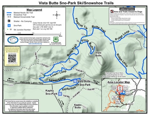 Map of Vista Butte Sno-Park Ski/Snowshoe Trails in Deschutes National Forest (NF) in Oregon. Published by the U.S. Forest Service (USFS).