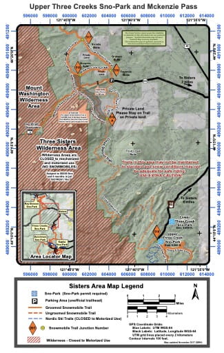 map of Deschutes Sno-Parks - Upper Three Creeks and Mckenzie Pass