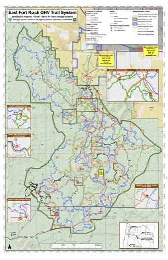 Off-Highway Vehicle (OHV) Map of the East Fort Rock OHV Trail System in Deschutes National Forest (NF) in Oregon. Published by the U.S. Forest Service (USFS).