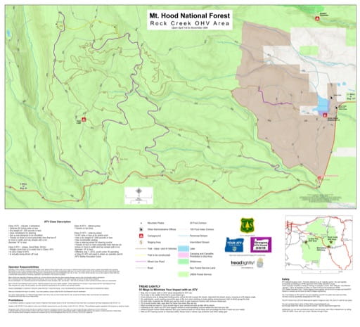 Map of Rock Creek OHV area in Mount Hood National Forest (NF) in Oregon. Published by the U.S. Forest Service (USFS).