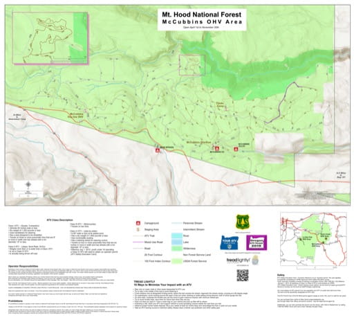 Map of McCubbins Off-Highway Vehicle (OHV) area in Mount Hood National Forest (NF) in Oregon. Published by the U.S. Forest Service (USFS).