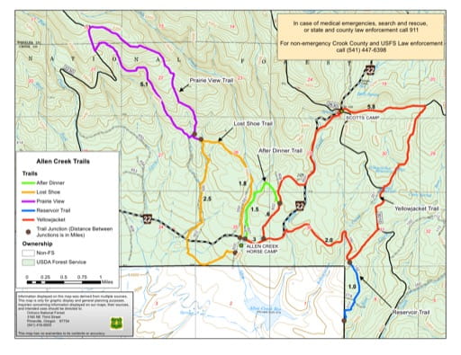 Map of Allen Creek Equestrian Trails in in Ochoco National Forest (NF) in Oregon. Published by the U.S. Forest Service (USFS).