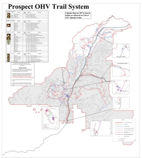 Map of the Prospect Off-Highway Vehicle (OHV) Trails System in Rogue River-Siskiyou National Forest (NF) in Oregon. Published by the U.S. Forest Service (USFS).