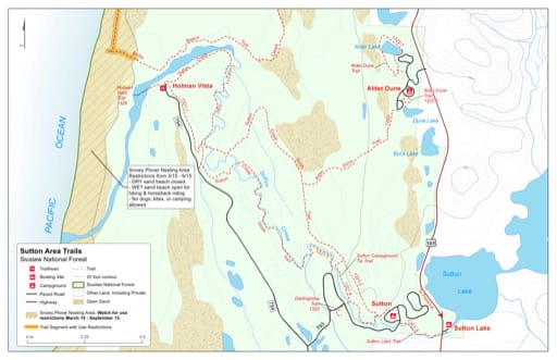 Trail Map of the Sutton area in Siuslaw National Forest (NF) in Oregon. Published by the U.S. Forest Service (USFS).