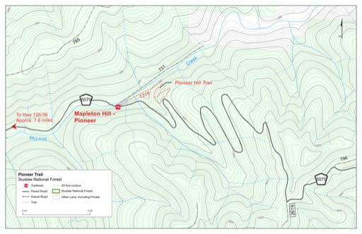 Map of Pioneer Trail #1316 in Siuslaw National Forest (NF) in Oregon. Published by the U.S. Forest Service (USFS).