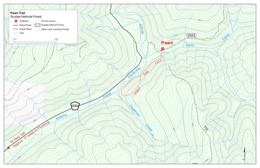 Map of Pawn Trail #1317 in Siuslaw National Forest (NF) in Oregon. Published by the U.S. Forest Service (USFS).