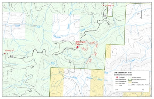 Map of Drift Creek Falls Trail #1378 in the Mt. Hebo area in Siuslaw National Forest (NF) in Oregon. Published by the U.S. Forest Service (USFS).