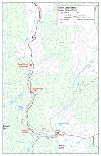 Map of Sweet Creek Trail #1319 in Siuslaw National Forest (NF) in Oregon. Published by the U.S. Forest Service (USFS).