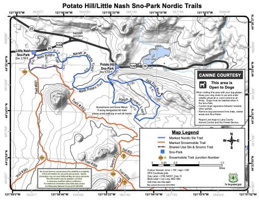 Map of Potato Hill/Little Nash Sno-Park Nordic Trails in Willamette National Forest (NF) in Oregon. Published by the U.S. Forest Service (USFS).