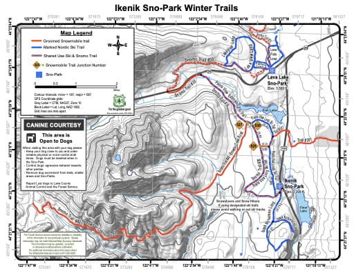 Map of Ikenick Sno-Park Winter Trails in Willamette National Forest (NF) in Oregon. Published by the U.S. Forest Service (USFS).