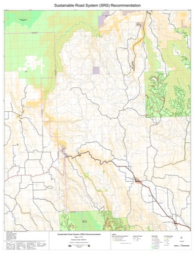 Map 1 of the Sustainable Road System Recommendation for Wallowa-Whitman National Forest (NF) in Oregon. Published by the U.S. Forest Service (USFS).