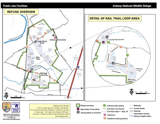 Trail Map of Ankeny National Wildlife Refuge (NWR) in Oregon. Published by the U.S. Fish & Wildlife Service (USFWS).