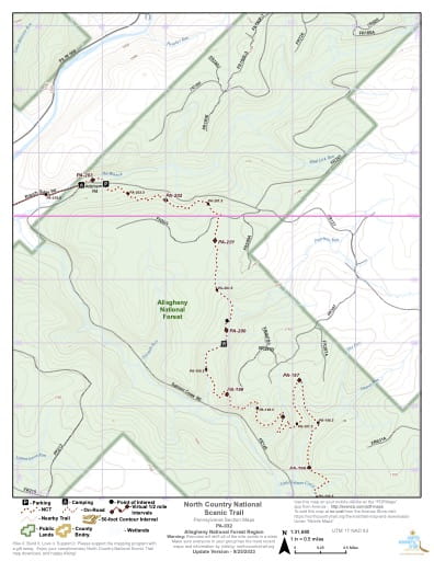 Map Series of the Allegheny National Forest Region of the North Country National Scenic Trail (NST) in Michigan, Minnesota, North Dakota, New York, Ohio, Pennsylvania, Vermont and Wisconsin. Published by the North Country Trail Association (NCTA).