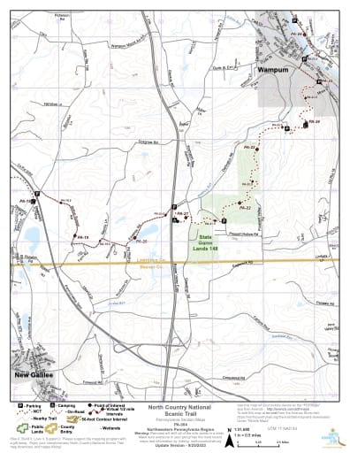 Map Series of the Northwestern Pennsylvania section of the North Country National Scenic Trail (NST) in Michigan, Minnesota, North Dakota, New York, Ohio, Pennsylvania, Vermont and Wisconsin. Published by the North Country Trail Association (NCTA).