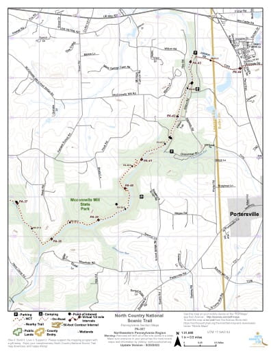 Map Series of the Northwestern Pennsylvania section of the North Country National Scenic Trail (NST) in Michigan, Minnesota, North Dakota, New York, Ohio, Pennsylvania, Vermont and Wisconsin. Published by the North Country Trail Association (NCTA).