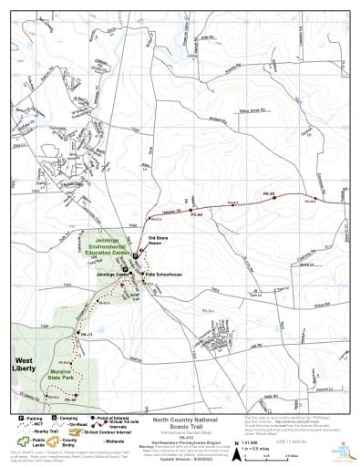 Map Series of the Northwestern Pennsylvania section of the North Country National Scenic Trail (NST) in Michigan, Minnesota, North Dakota, New York, Ohio, Pennsylvania, Vermont and Wisconsin. Published by the North Country Trail Association (NCTA).