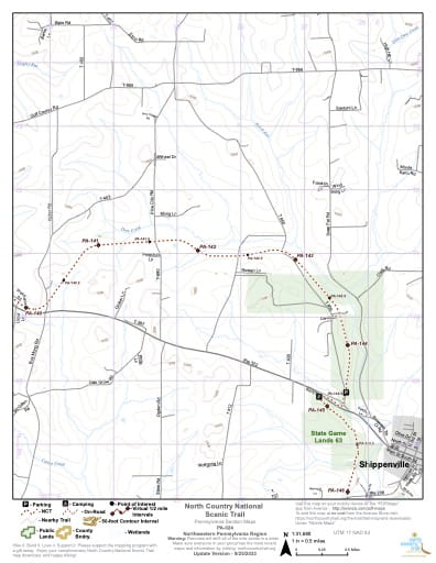 Map Series of the Northwestern Pennsylvania section of the North Country National Scenic Trail (NST) in Michigan, Minnesota, North Dakota, New York, Ohio, Pennsylvania, Vermont and Wisconsin. Published by the North Country Trail Association (NCTA).