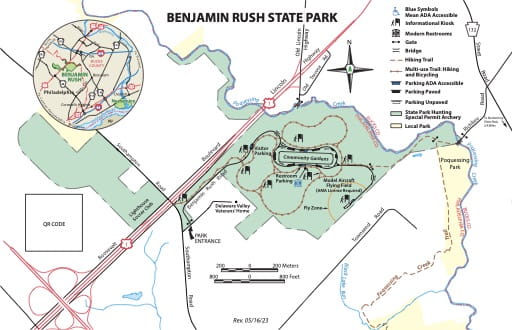 Visitor Map of Benjamin Rush State Park (SP) in Pennsylvania. Published by Pennsylvania State Parks.
