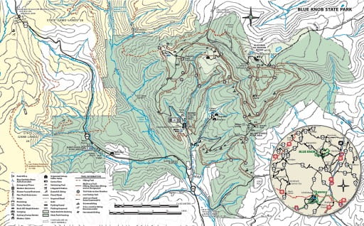 Recreation Map of Blue Knob State Park (SP) in Pennsylvania. Published by Pennsylvania State Parks.