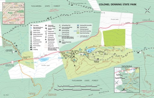 Visitor Map of Colonel Denning State Park (SP) in Pennsylvania. Published by Pennsylvania State Parks.