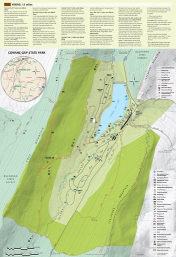 Visitor Map of Cowans Gap State Park (SP) in Pennsylvania. Published by Pennsylvania State Parks.