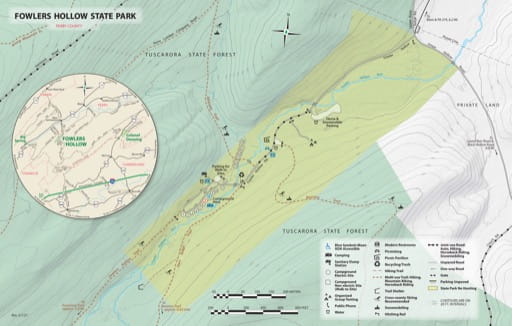 Visitor Map of Fowlers Hollow State Park (SP) in Pennsylvania. Published by Pennsylvania State Parks.