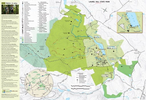 Visitor Map of Laurel Hill State Parks (SP) in Pennsylvania. Published by Pennsylvania State Parks.