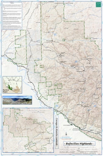 Topographic Map of Cienega & Alamito Lowlands in Big Bend Ranch State Park (SP) in Texas. Published by Texas Parks & Wildlife.