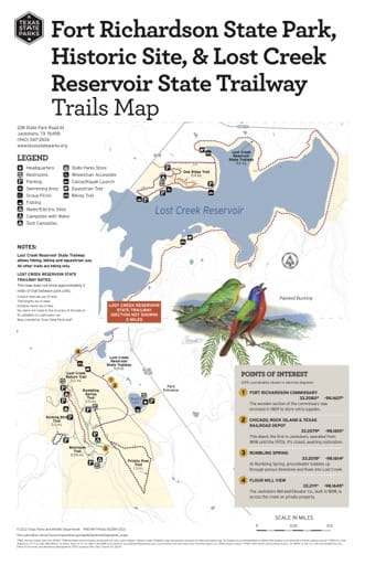 Trails Map of the South Section of Fort Richardson State Park, Historic Site & Lost Creek Reservoir State Trailway in Texas. Published by Texas Parks & Wildlife.