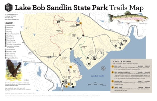 Trails Map of Lake Bob Sandlin State Park (SP) in Texas. Published by Texas Parks & Wildlife.