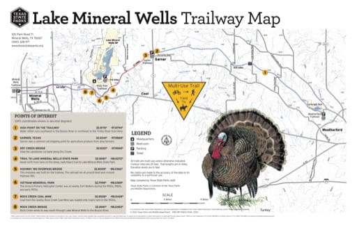 Trailway Map of Lake Mineral Well State Park & Trailway (SP) in Texas. Published by Texas Parks & Wildlife.