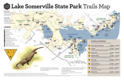 Trails Map of Lake Somerville State Park and Trailway (SP) in Texas. Published by Texas Parks & Wildlife.