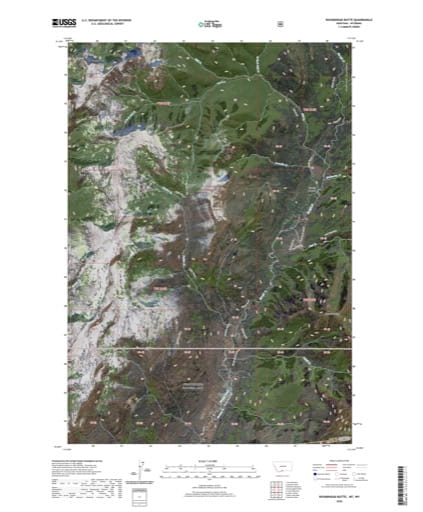US Topo 7.5-minute map of Roundhead Butte, Park County, Montana and Wyoming. Published by the U.S. Geological Survey (USGS).