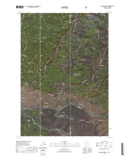 US Topo 7.5-minute map of Richards Creek Quadrangle in Montana and Wyoming. Published by the U.S. Geological Survey (USGS).