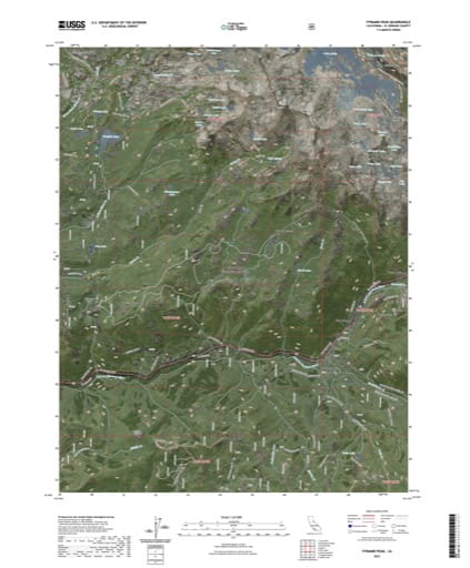 US Topo 7.5-minute map of Pyramid Peak Quadrangle in El Dorado County, California. Published by the U.S. Geological Survey (USGS).