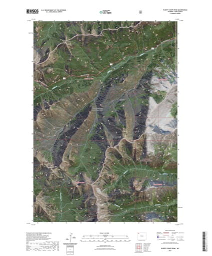 US Topo 7.5-minute map of Plenty Coups Peak Quadrangle in Park County, Wyoming. Published by the U.S. Geological Survey (USGS).