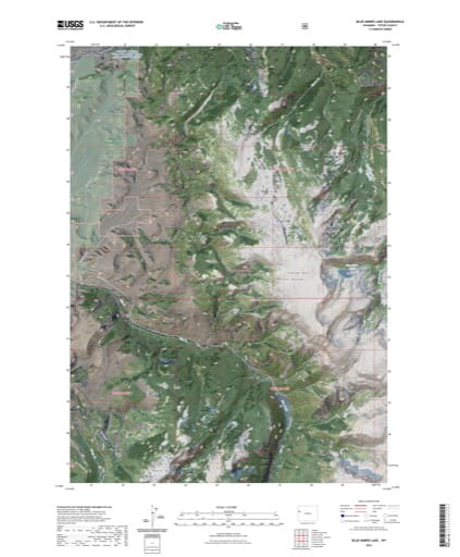 US Topo 7.5-minute map of Blue Miner Lake Quadrangle in Teton County, Wyoming. Published by the U.S. Geological Survey (USGS).
