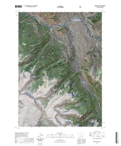 US Topo 7.5-minute map of Grizzly Lake Quadrangle in Teton County, Wyoming. Published by the U.S. Geological Survey (USGS).