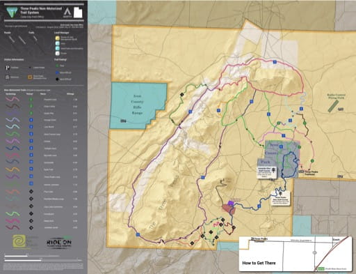 Non-Motorized Trails Map of the Three Peaks area in the BLM Cedar City Field Office area in Utah. Published by the Bureau of Land Management (BLM).