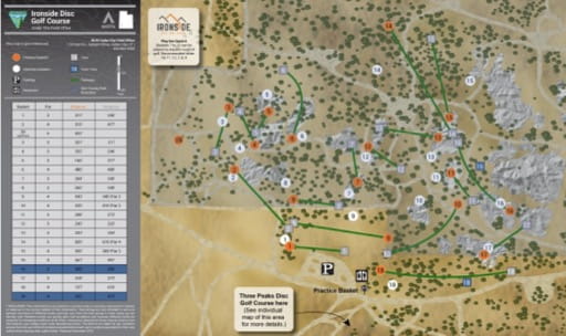 Visitor Map of Ironside Disc Golf Course near Three Peaks in the BLM Cedar City Field Office area in Utah. Published by the Bureau of Land Management (BLM).