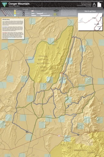 Visitor Map of Conger Mountain Wilderness Study Area (WSA) in the BLM Fillmore Field Office area in Utah. Published by the Bureau of Land Management (BLM).